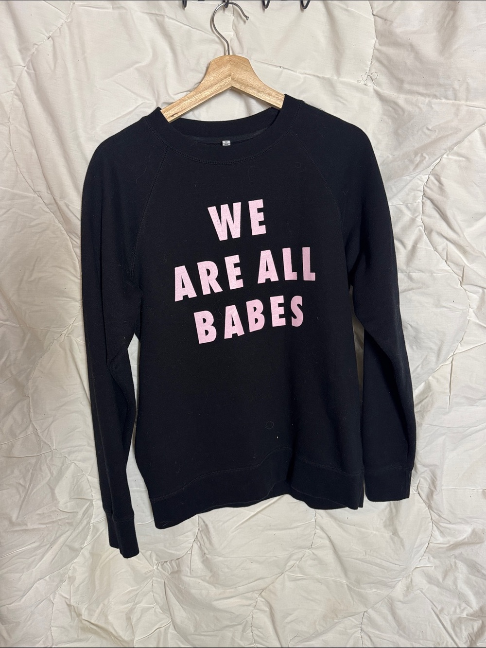 Black Sweatshirt with Pink 'We Are All Babes' Print Small S/M Crewneck Cozy